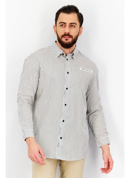 اشتري Men Oversized Fit Stripe Long Sleeves Casual Shirt, White Combo في الامارات