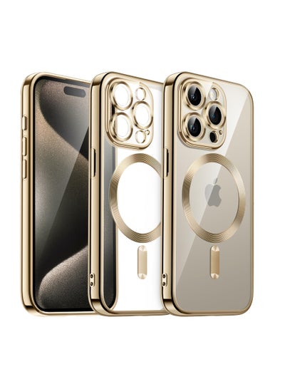 Buy Electroplated Case for iPhone 15 Pro Max 6.7-Inch, Camera Lens Full Protection, Compatible with MagSafe Wireless Charging, Shockproof Soft TPU Phone Cover (Gold) in Saudi Arabia
