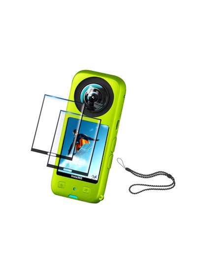اشتري Protection Kit for Insta 360 X3, Silicone Protective Case with 2 Pcs Screen Protector for Insta360 X3 Accessories (Green) في الامارات