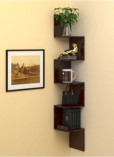 Buy Wooden Twist Wooden Fancy Zigzag Wall Mount Floating Corner Wall Shelf Brown in UAE