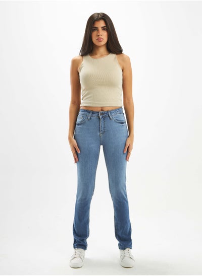 Buy High-Waist Light Washed Degrade Cigarette Jeans. in Saudi Arabia