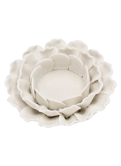 Buy Flower Shaped Tealight Holder Beige Ceramic in Saudi Arabia