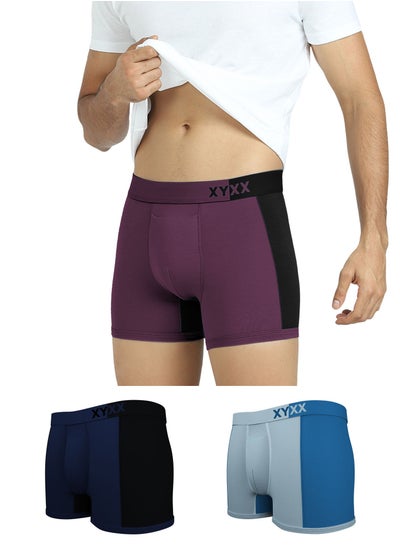 Buy Pack of 3 Dualist Intellisoft Micro Modal Color Blocked Colorblock Men Trunk in UAE