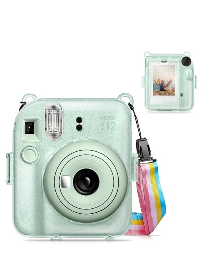 Buy Protective Clear Case for Fujifilm Instax Mini 12 Instant Camera Storing Photos & Removable Shoulder Strap (Transparent green) in UAE