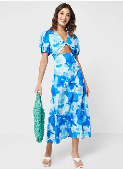 Buy Puff Sleeves Floral Midi Dress in UAE