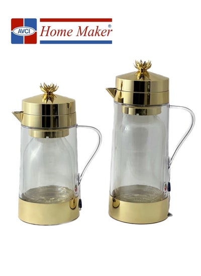 Buy 2-Piece  Tea & Coffee Flask Clear/Gold in UAE