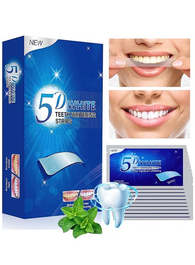 Buy 5D White Teeth Whitening Strips, For Reduce Teeth Sensitive, Teeth Whitener Clean Teeth Safely, Effectively Remove Coffee, Tobacco Stains, Professional And Safe White Strips (7 Sets) in UAE