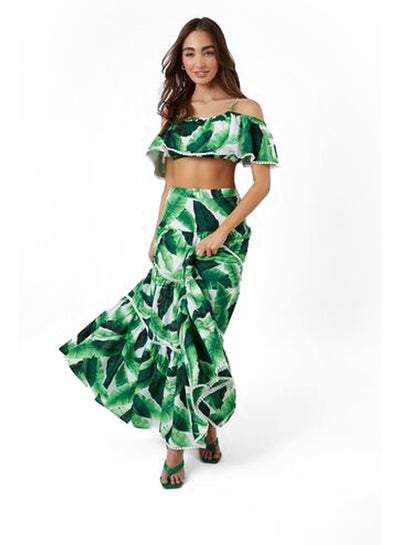 Buy Tiered Tropical Leaf Maxi Skirt in Egypt