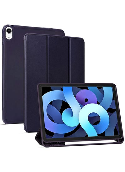 Buy Protective iPad Air 4 10.9" (2020)/ iPad Air 5 10.9 (2022) Slim Stand Hard Back Shell Smart Cover Case With Pencil Holder -Navy Blue in UAE