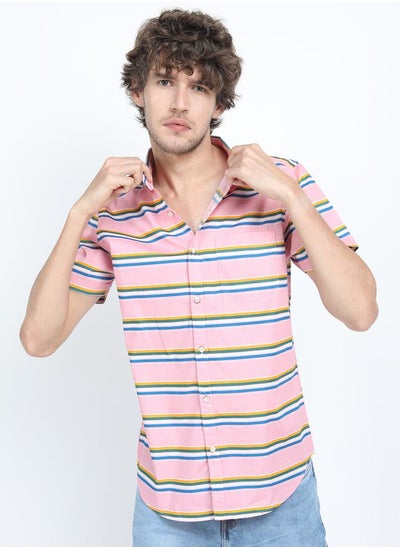 Buy Striped Slim Fit Shirt with Short Sleeves in Saudi Arabia