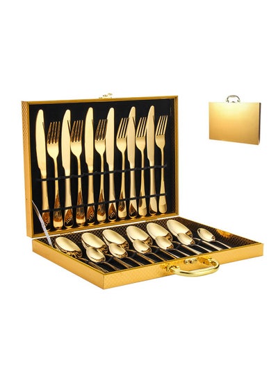 اشتري 24-Piece Stainless Steel Cutlery Set Gold في الامارات