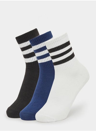 Buy Set of 3 - Striped Cuff Crew Socks in Saudi Arabia