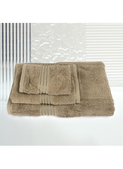 اشتري 3 Pcs Events Dyed Towel set 550 GSM 100% Cotton Terry Viscose Border 1 Bath Towel (75x145) cm 1 Hand Towel (50x90) cm 1 Face Towel (33x33) cm Premiun Look Luxury Feel Extremely Absorbent Brown Color في الامارات