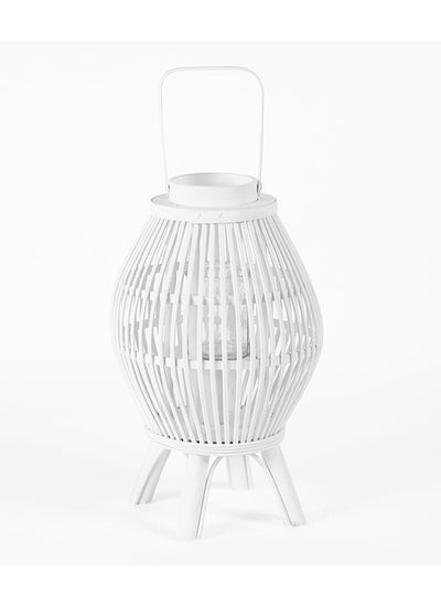 Buy Bamboo Round Lantern, White - 29x46 cm in UAE