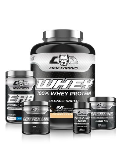 Buy Core Champs Whey Bundle - Whey Protein 5Lbs - Cookies & Cream + EAA 30Sv Blue Razz + Creatine 300G + L-Citrulline + 90Sv + Testro Gen 60Tab in UAE