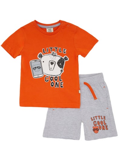 Buy 2-Piece Summer Outfit Set  Orange & Grey for Baby Boys - T-Shirt & Shorts in UAE