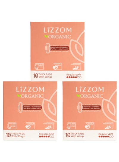 Buy LiZZOM Ultra thin (Pack of 3) Regular Pads with wings (30 pc)  Dry feel | Plastic free | Antibacterial | Odor & Rash free. in UAE