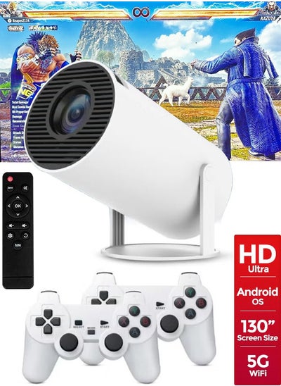 Buy Mini Projector With 2 Game Consoles, 4K 1080P Support Portable Projector 150 ANSI 2.4/5G WiFi, Android 12.0, Outdoor Home Video Projector - White in UAE