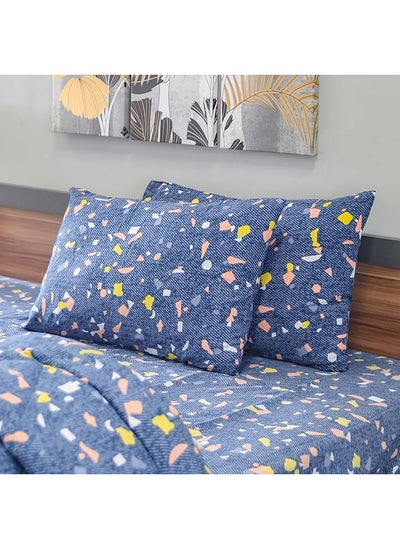 Buy Plush Confetti 4 Piece King Comforter Set 100% Micro Polyester  100 GSM Breathable Bedding Sheet And Pillow Cases Soft Microfiber Bed Sheet For Bedroom 228x254 cm Navy Blue in UAE