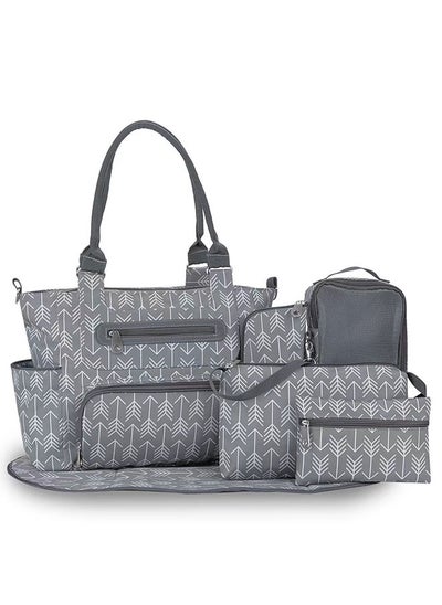 اشتري Diaper Bag Tote 6 Piece Set, Multilayered Fabrics Baby Nappy And Diaper Bag with Stroller Hook, Changing Pad, Small Shoulder Bag, Medium Wallet, Milk bottle bag, clothing bag, Grey في السعودية