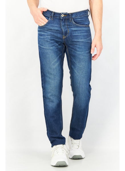 Buy Men Carrot Fit Med Washed Denim Jeans, Blue in UAE