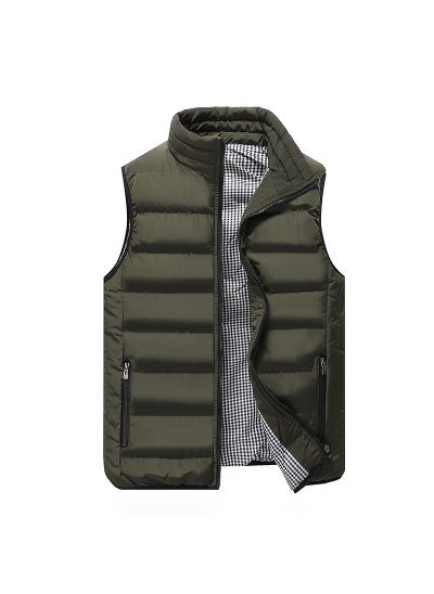 اشتري Mens waistcoat autumn and winter padded warm down cotton clothes waistcoat mens Korean tide leisure large size a generation of hair Army Green في الامارات