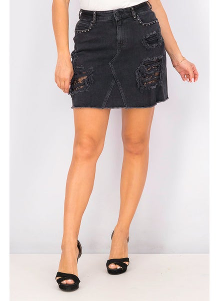 اشتري Women Rip Denim Mini Skirt, Black في السعودية