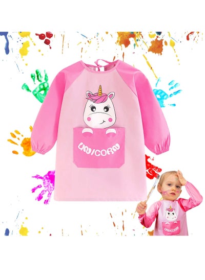 اشتري Kids Paint Apron, Waterproof Kids Art Smock with Long Sleeve and Pocket for 4-8 Years Girls Children Painting Cooking Eating Crafts في الامارات