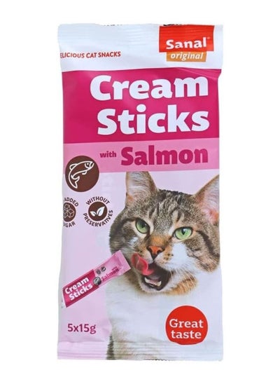 Buy Sanal cream sticks with salmon flavour treats  for cats 15g×5 in Saudi Arabia