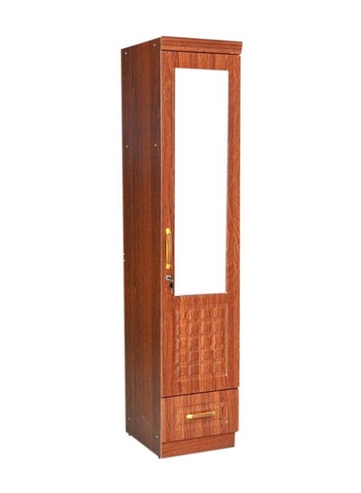 Buy 1 Door Wooden Wardrobe Cabinet Cupboard With Mirror and Drawer Lock Keys Size 190x51x53 Cm Charrey-8711 in UAE