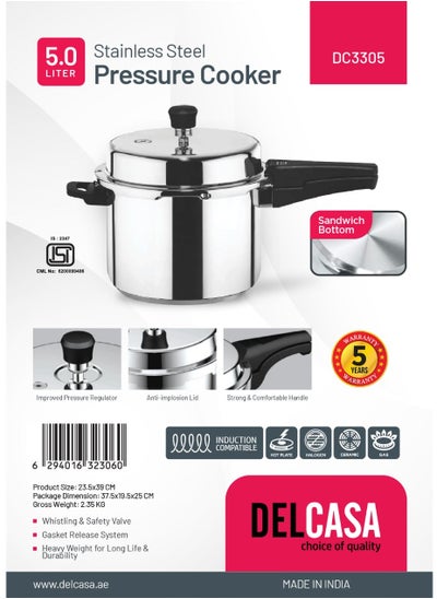 Buy Delcasa 5.0 Liter stainless steel Pressure Cooker with induction compatible in UAE