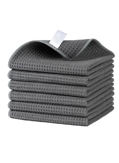 اشتري Kitchen Dish Cloths, Waffle Pattern Cleaning Cloths, 100% Cotton Reusable Absorbent Microfiber Cleaning Cloths, Lint Free Microfiber Kitchen Towels, 6 Pack (Grey, 40*40 cm) في السعودية