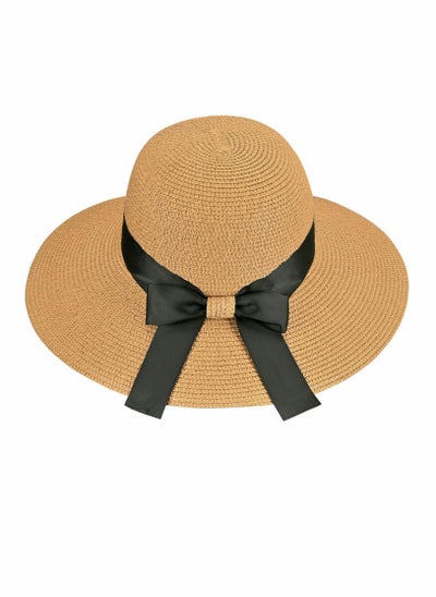 Buy Women's Straw Sun Hat, All-Match Fashion Wide Brim Beach Hats, Foldable Fedora Bucket Hat in UAE