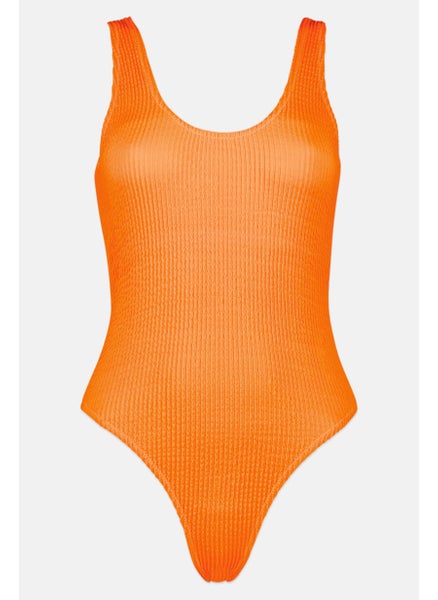 Buy Women One Piece Plain Swimwear, Orange in UAE