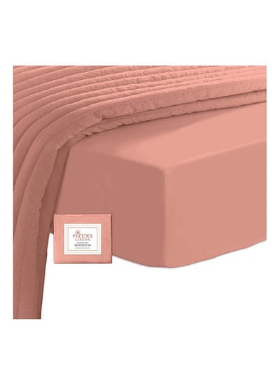 Buy 100 Long Staple Soft Sateen 400 Thread Count Weave Queen Size Fitted Bed Sheet Cotton Burnt Coral 160x200cm in UAE