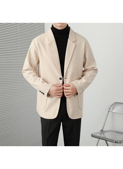 Buy Woolen coat mens winter thickened design light familiar loose top short casual Korean style suit woolen coatApricot Apricot in UAE