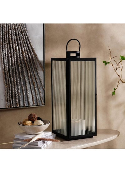 اشتري Brian Metal And Ribbed Glass Lantern 25X26X65Cm - Black في الامارات