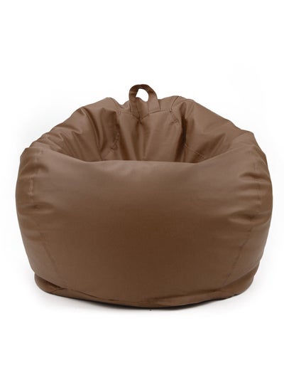 Buy Classic Round Faux Leather Bean Bag with Polystyrene Beads Filling(Brown) in UAE