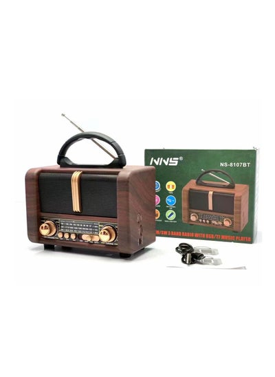 Buy Bluetooth Wooden Radio Classic Style Easy Carry Handle AM FM Portable Speaker NS-8107BT in Saudi Arabia