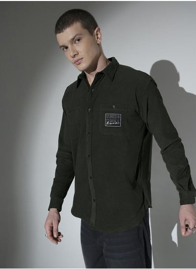 Buy Green Corduroy Oversized Casual Shirt for Men, Stylish and Comfortable in UAE