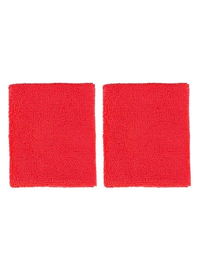 Buy Extra Wide Athletic Soft Terry Cloth Sweat Wrist Band 2pc Set, Red, One size in Egypt