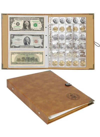 Buy Leather Coin Storage Favorites Album Organizer with 150 Pocket Coins and 240 Pocket Notes Large Coin Storage Book for Commemorative Coin Philatelic Collectors in Saudi Arabia