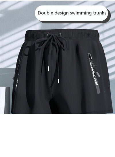 Buy Men's Swimming Trunks Beachwear Quick Dry Gym Wear Beach Pants Fitness Shorts Fitness Workout Short Sports Running Shorts with Inner Compression Solid Black in Saudi Arabia