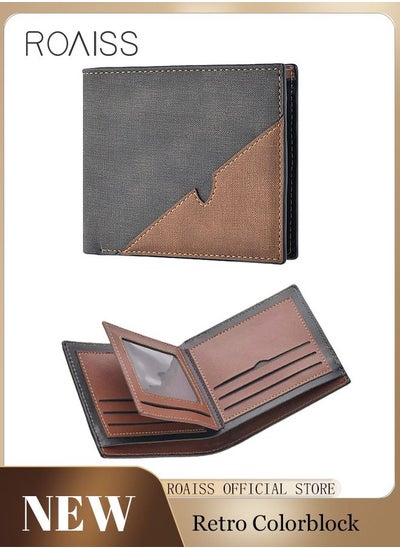 Buy Colorblock Fold Over Wallet Retro Stylish Zipper PU Leather Card Holder Multi-card Slot Coin Bag Money Clip for Men/Young Boy/Father/Brother Gift in UAE