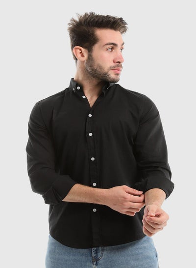Buy Plain Black Buttoned Down Long Sleeves Shirt in Egypt