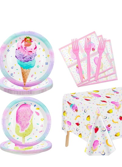 Buy Party Tableware Set, Ice Cream Birthday Supplies Serve 20 - 81Pcs Plates Napkins Tablecloth Forks for Girls Kits Baby Shower Popsicle Theme Decorations in Saudi Arabia