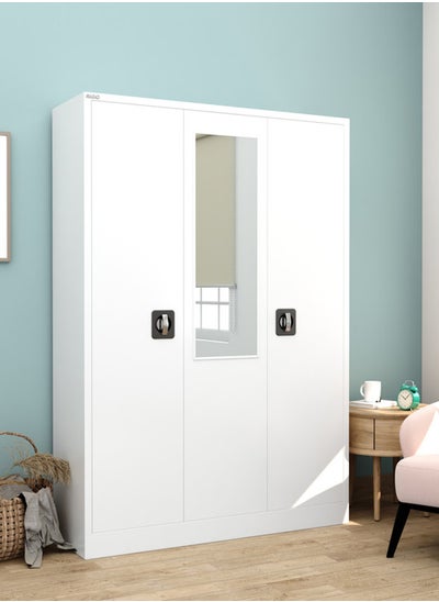 Buy Steel 3 Door Home Cupboard with Front Door Mirror WHITE 200x120x50cm in UAE