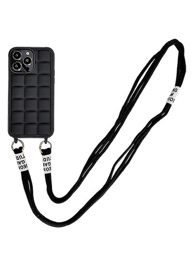 Buy Crossbody Cute Lanyard Strap Case For iPhone 14 Pro Max Necklace Cord Candy Silicone Soft Cover Black in UAE