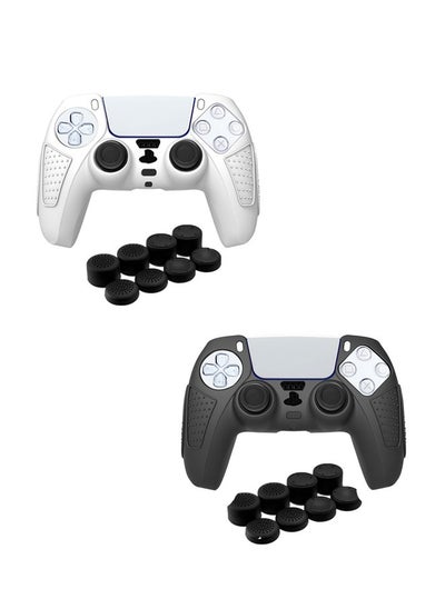 Buy 2 PACK PS5 Controller Skin Case Soft Flat Anti-Slip Silicone Protective Cover for PlayStation 5 Controller, with 16 Raised Thumb Grip Caps (Black+Clear) in UAE