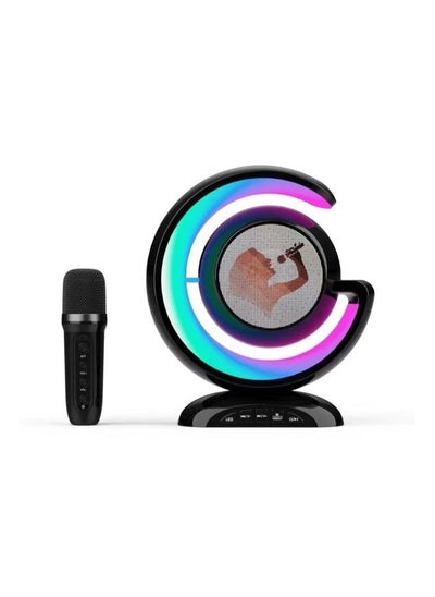 اشتري Wireless Karaoke Mini Portable Bluetooth Speaker Mic Colorful Lighting Atmosphere With 2 Microphone في الامارات